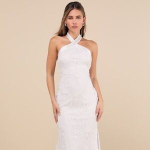 Lulus Morrisette White Lace Sequin Halter Maxi Dress - Size M